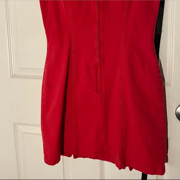 Red jean-like material sheath dress, (Vintage) - Picture 4 of 7